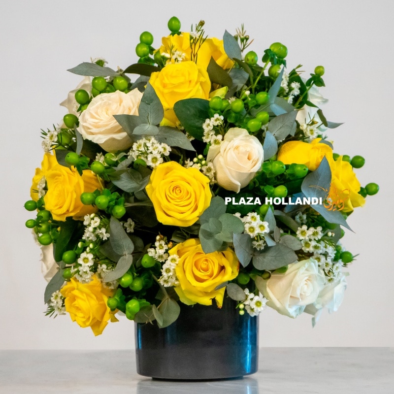 Arabella Yellow and white rose flower arrangement