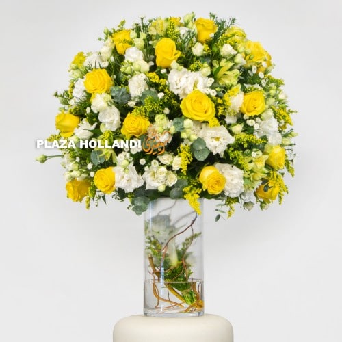 Yellow and white arrangement Yellow and white arrangement