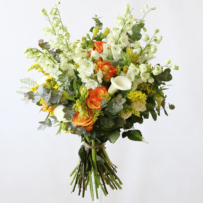 Adventure Delphinium, rose flower and calla lily bouquet