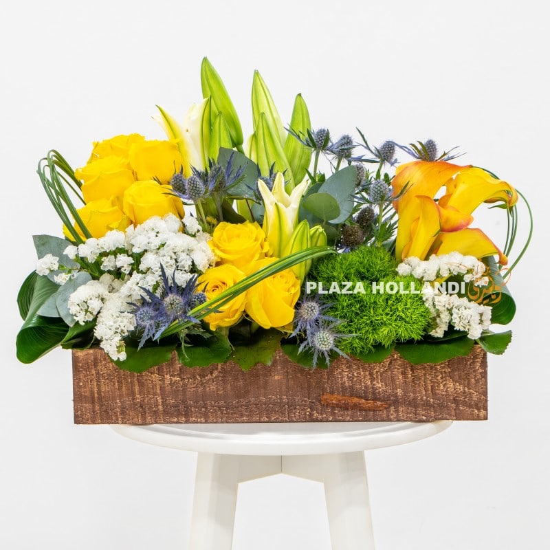 1 (1) yellow, green adn white flower arrangement