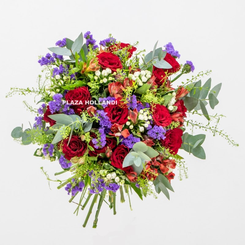 4 L red, purple and orange flower bouquet