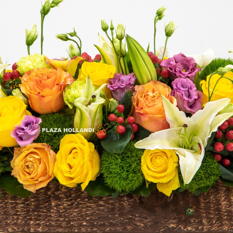 6.1 Yellow, purple and green flower arrangement