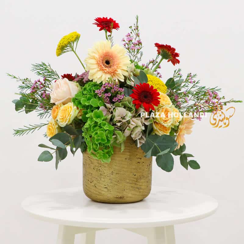 3P B large gold pot with flowers