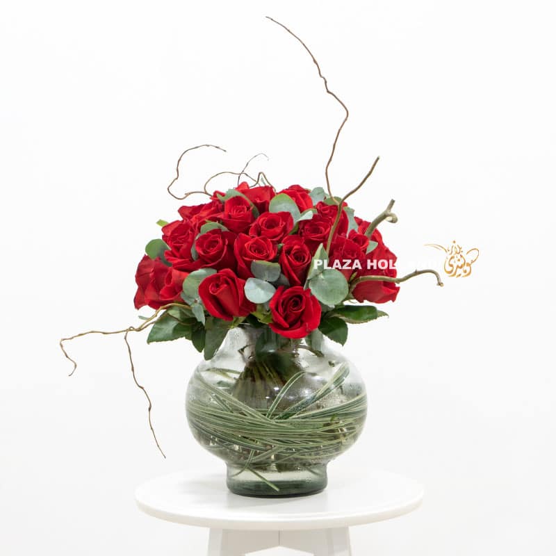 5 Mixed flower bouquet of red roses and eucalyptus
