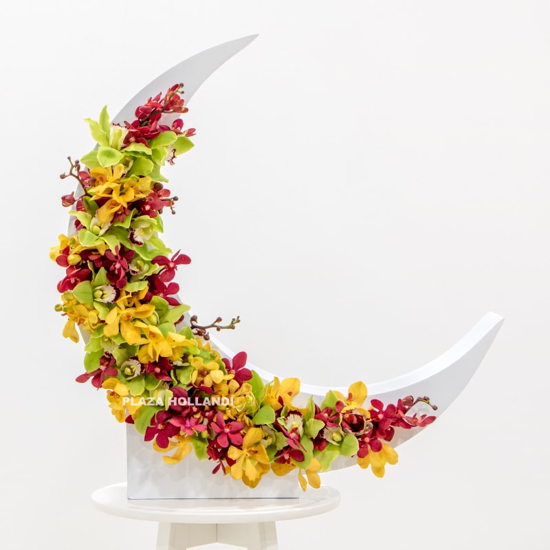 1 crescent moon with orchids