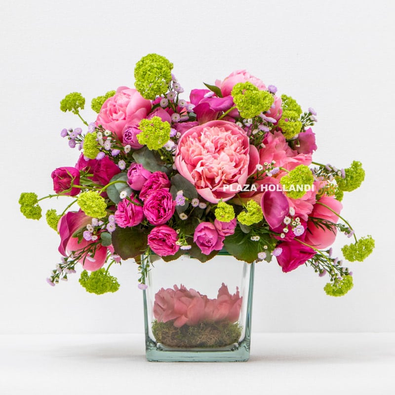 1.2 Dark pink peony flower design in a glass vase