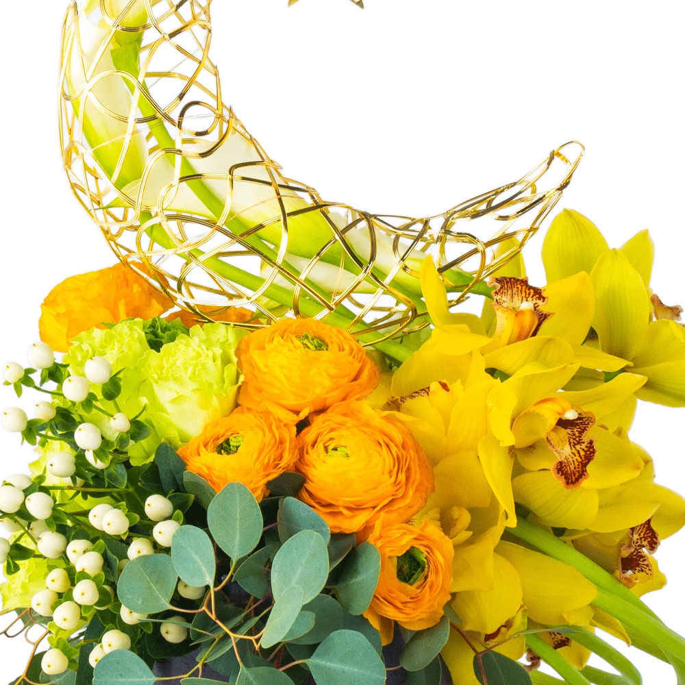 Moon 04A Yellow Flower Arrangement In a Gray Pot