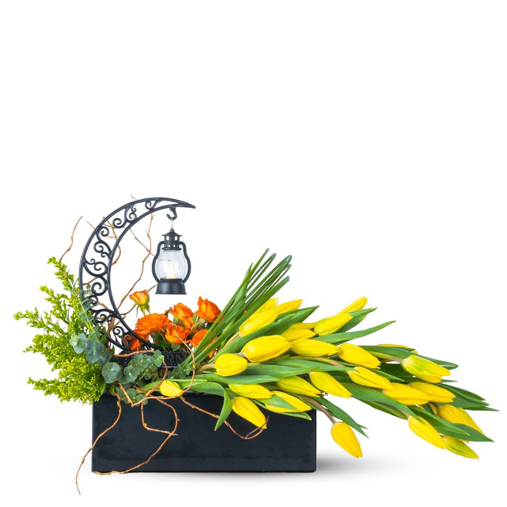 Moon 07 Yellow Tulip Arrangement with Half Moon