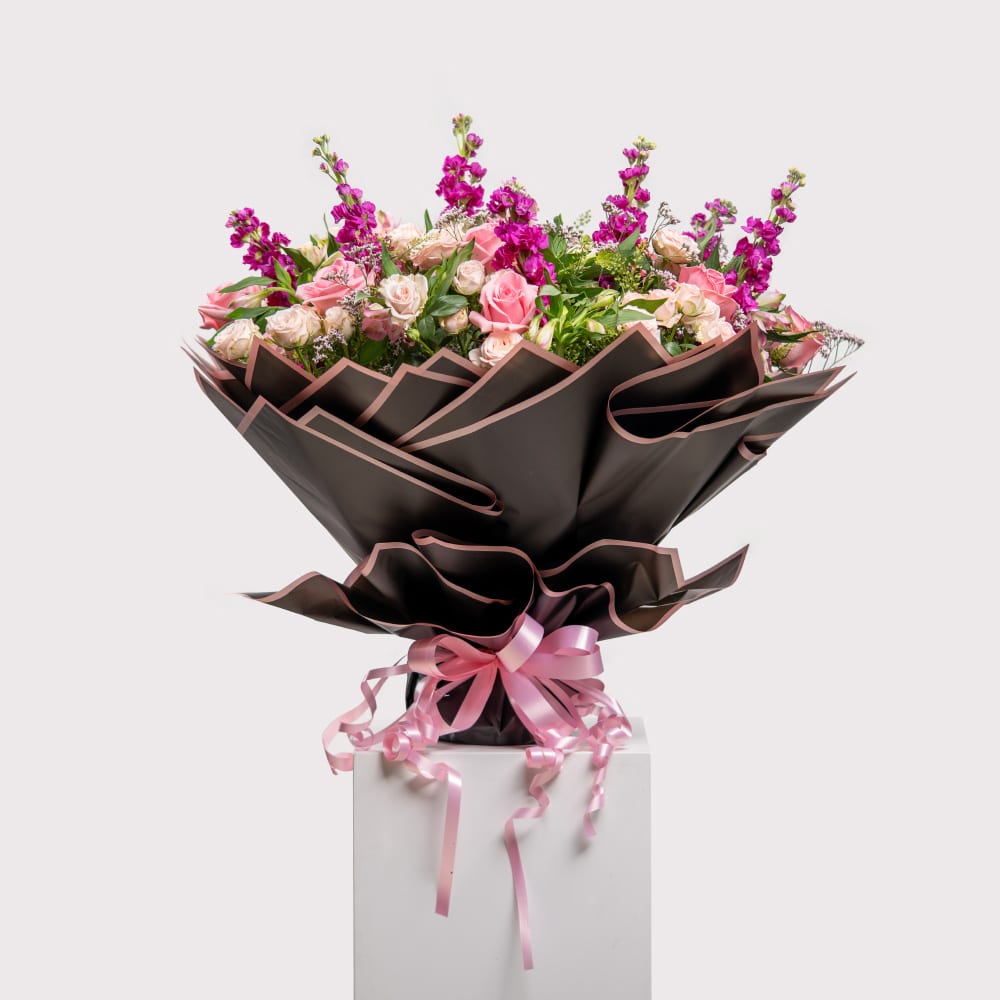 2 Roses with Matthiola Affection Arrangement