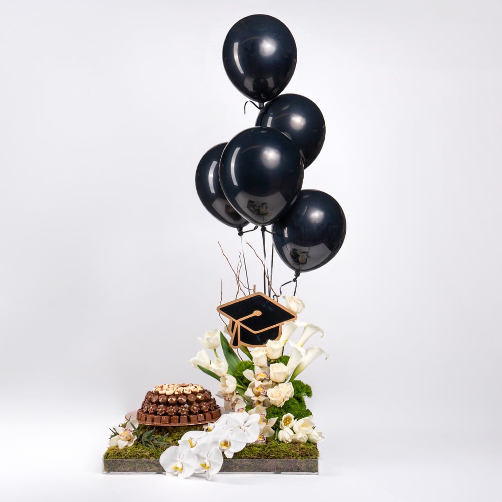 3 White Cymbidium and Rose with Empire Chocolate