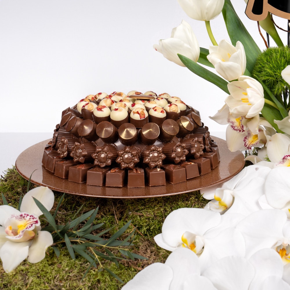 3.2 White Cymbidium and Rose with Empire Chocolate