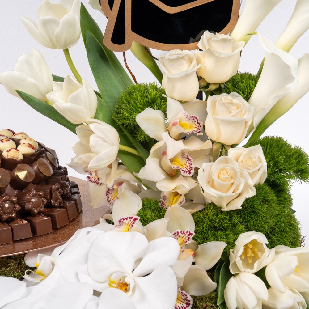 3.4 White Cymbidium and Rose with Empire Chocolate