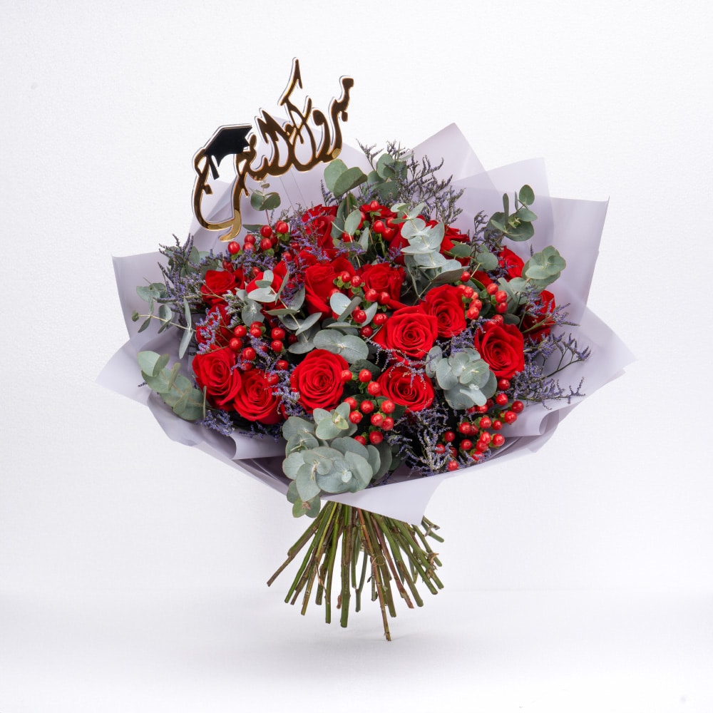 4 Graduation Eucalyptus Elegance with Red Roses