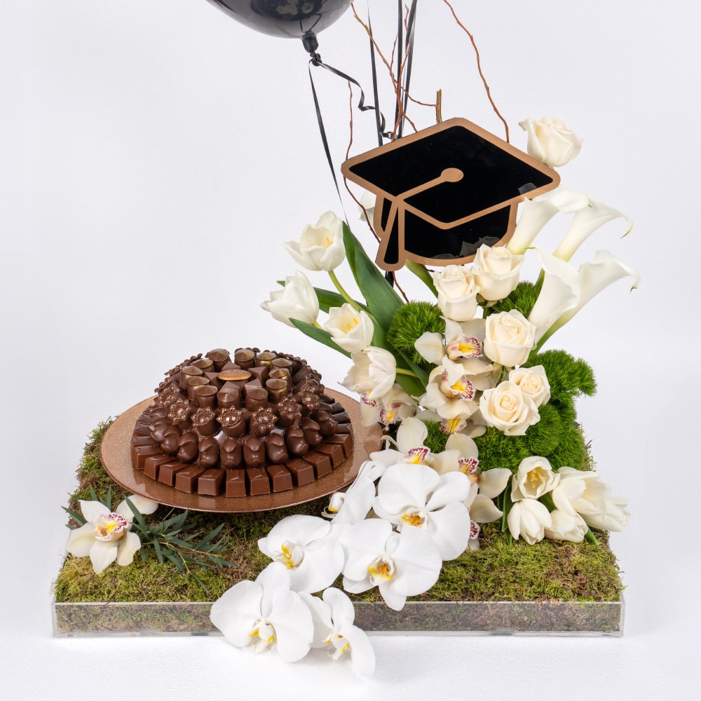 7.2 White Cymbidium and Rose with Geometry Chocolate