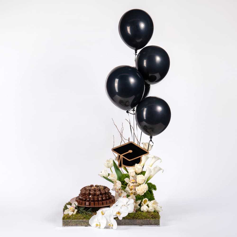 7. White Cymbidium and Rose with Geometry Chocolate