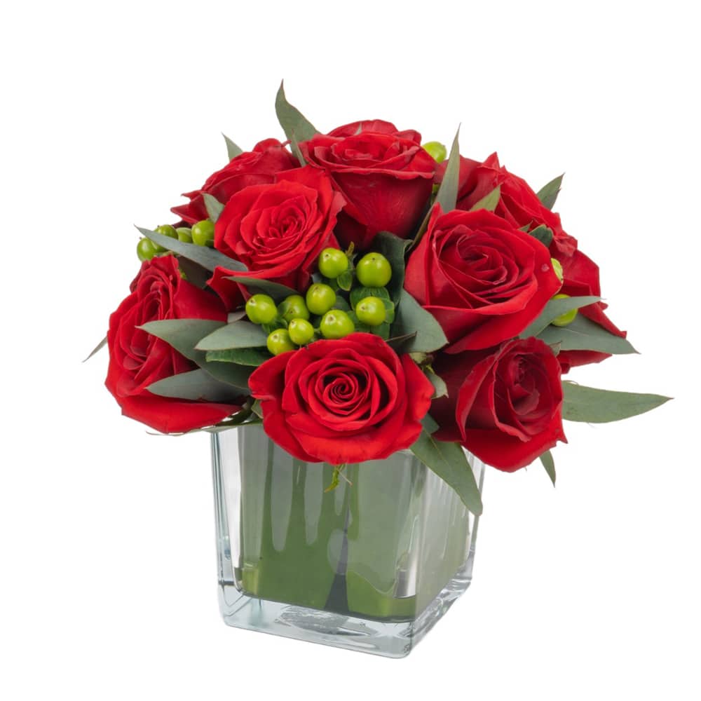 I1 Red Rose in a Glass Arrangement