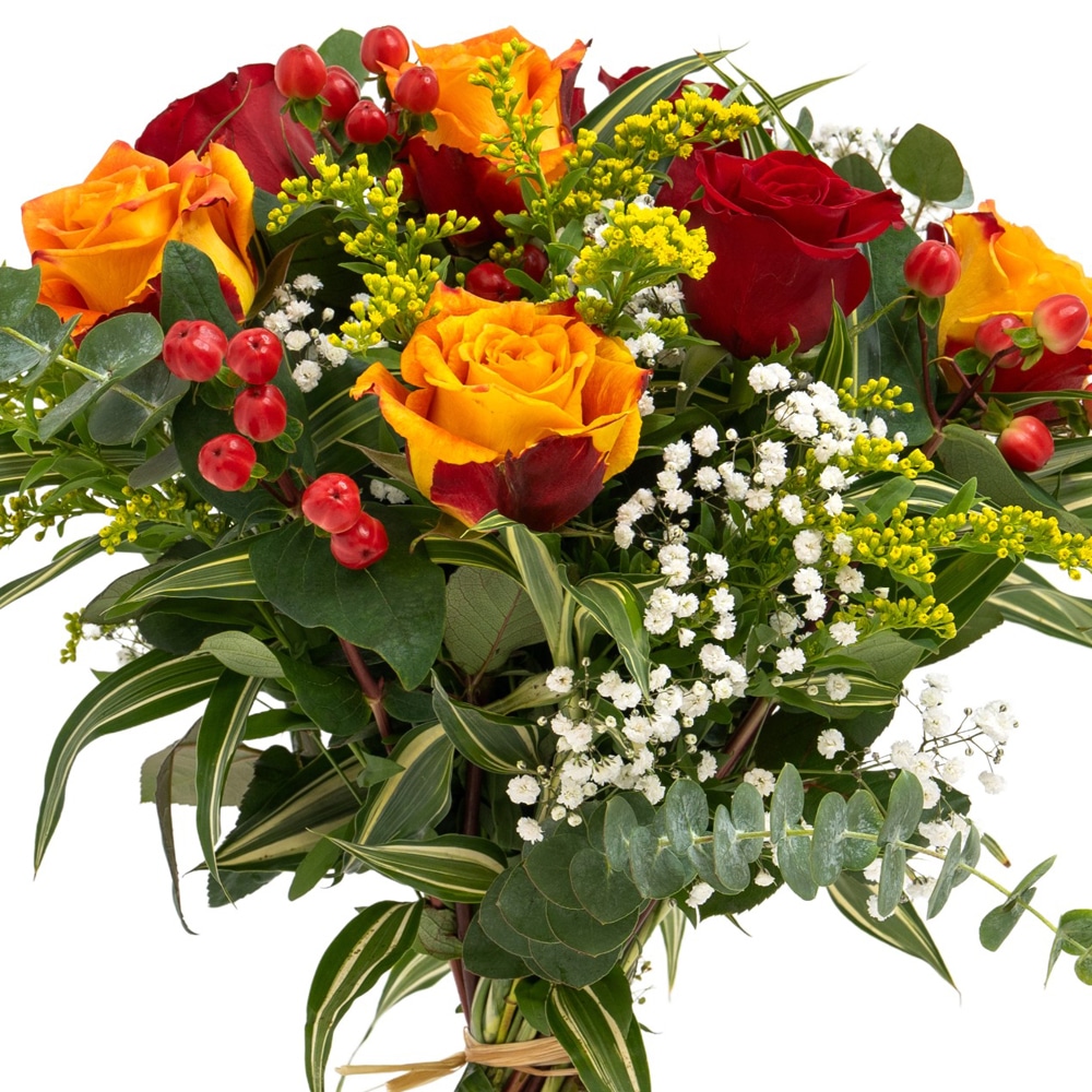 L C1 Red and Orange Rose Bouquet