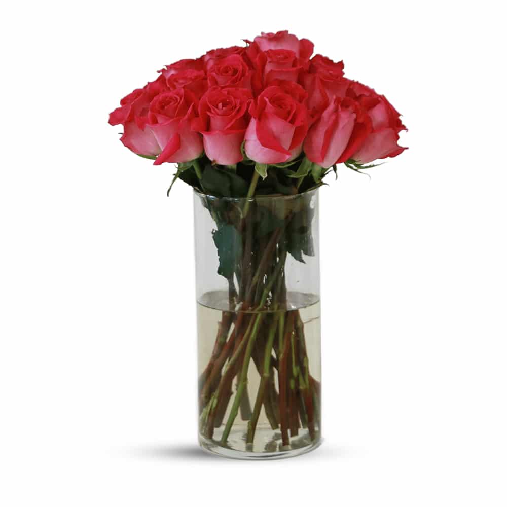 P7 25 Topaz Roses with Glass Vase