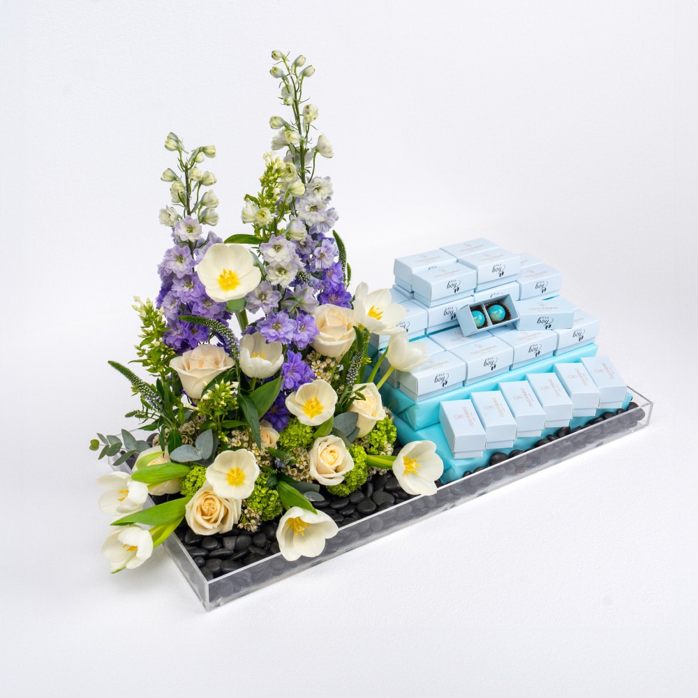 1.6 Baby Boy: Tulips with Peanut Butter Filled Chocolates