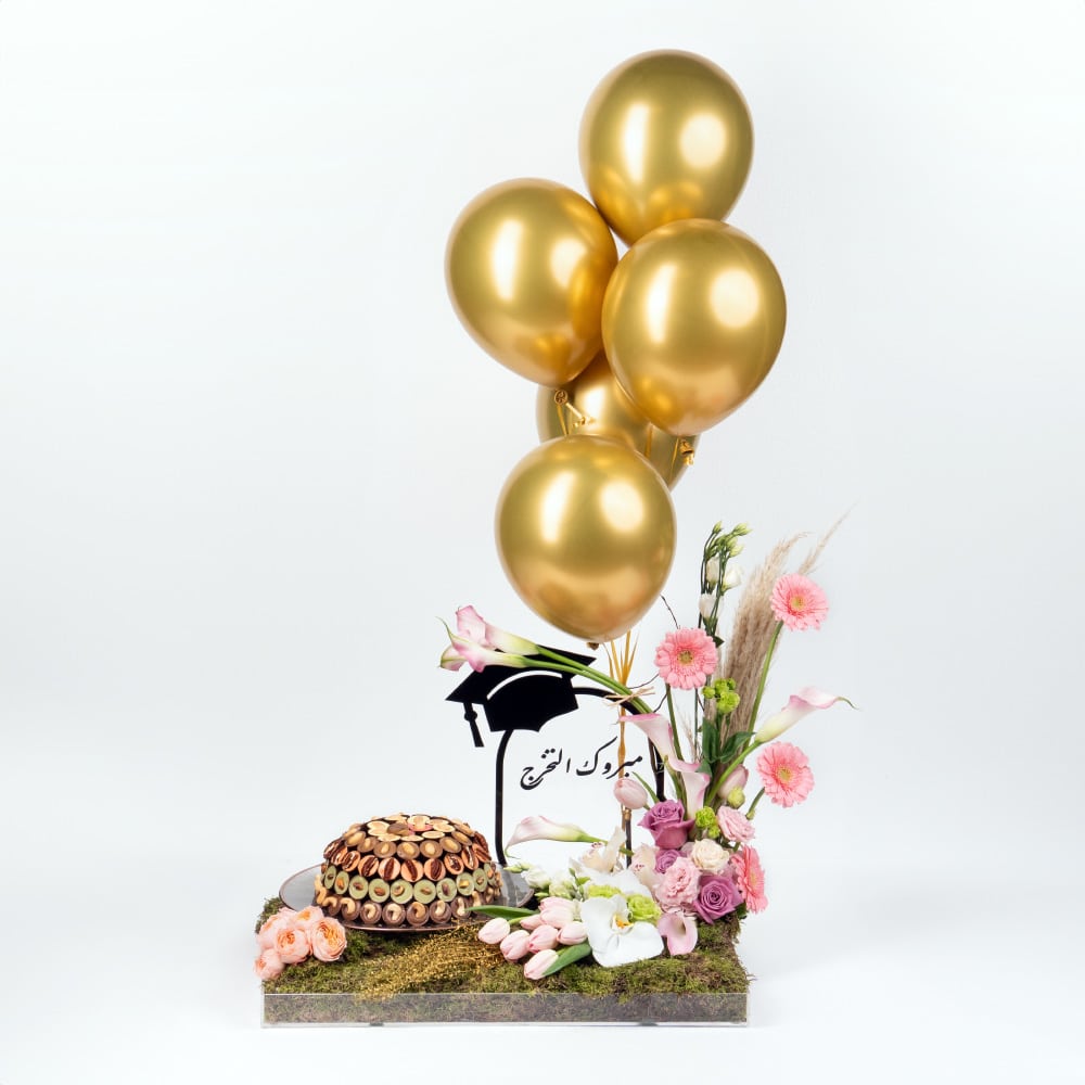 3 Pink Gerbera and Tulip Celebration with Nuts and Chocolates