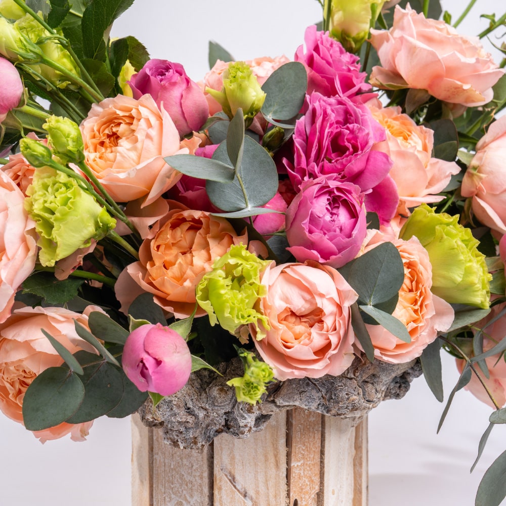 4.2 Peach Rose Elegance in Wood Box