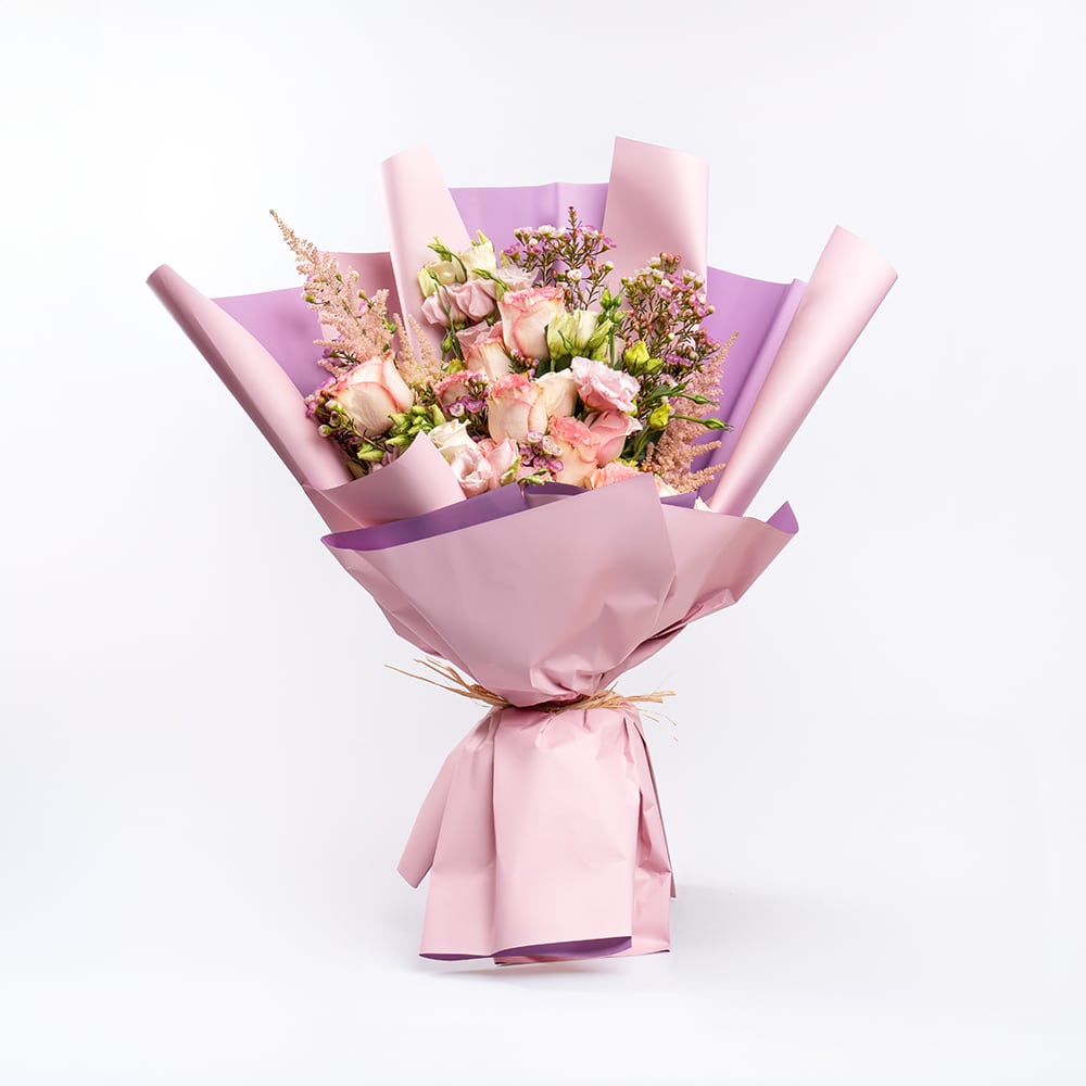 9 Eustoma and Rose Garden Bouquet