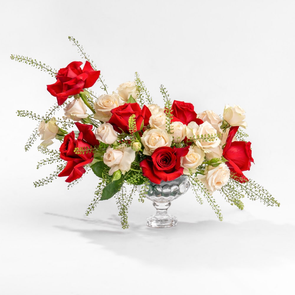 A1 Lovely Red and white Rose Segment in Glass