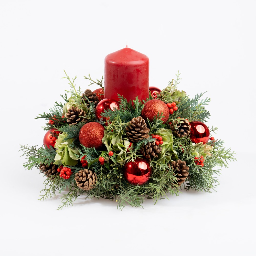 2 Winterberry Glow Red Candle with Pinecones and Spruce