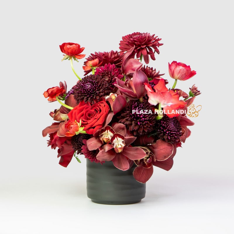 3 Red & Maroon Crimson Bloom Arrangement in a Pot