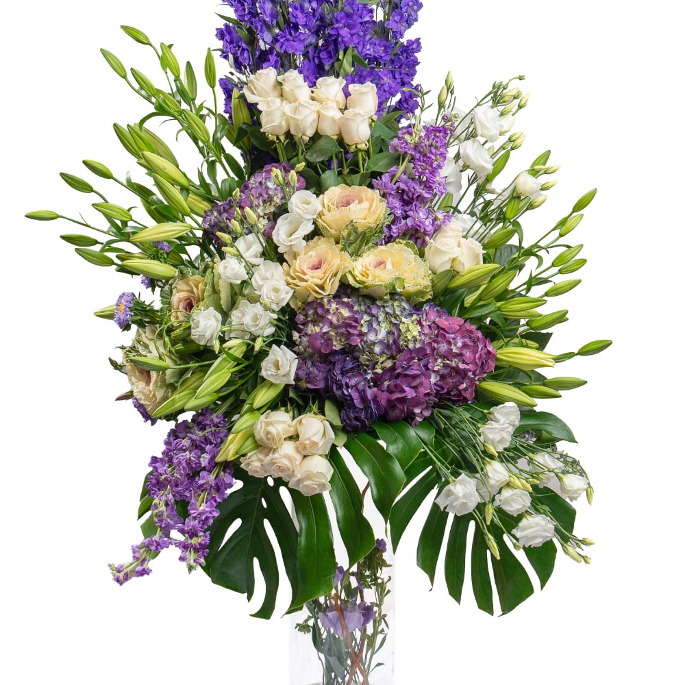 4.3 White Roses and Delphinium Dream Lavender Arrangement