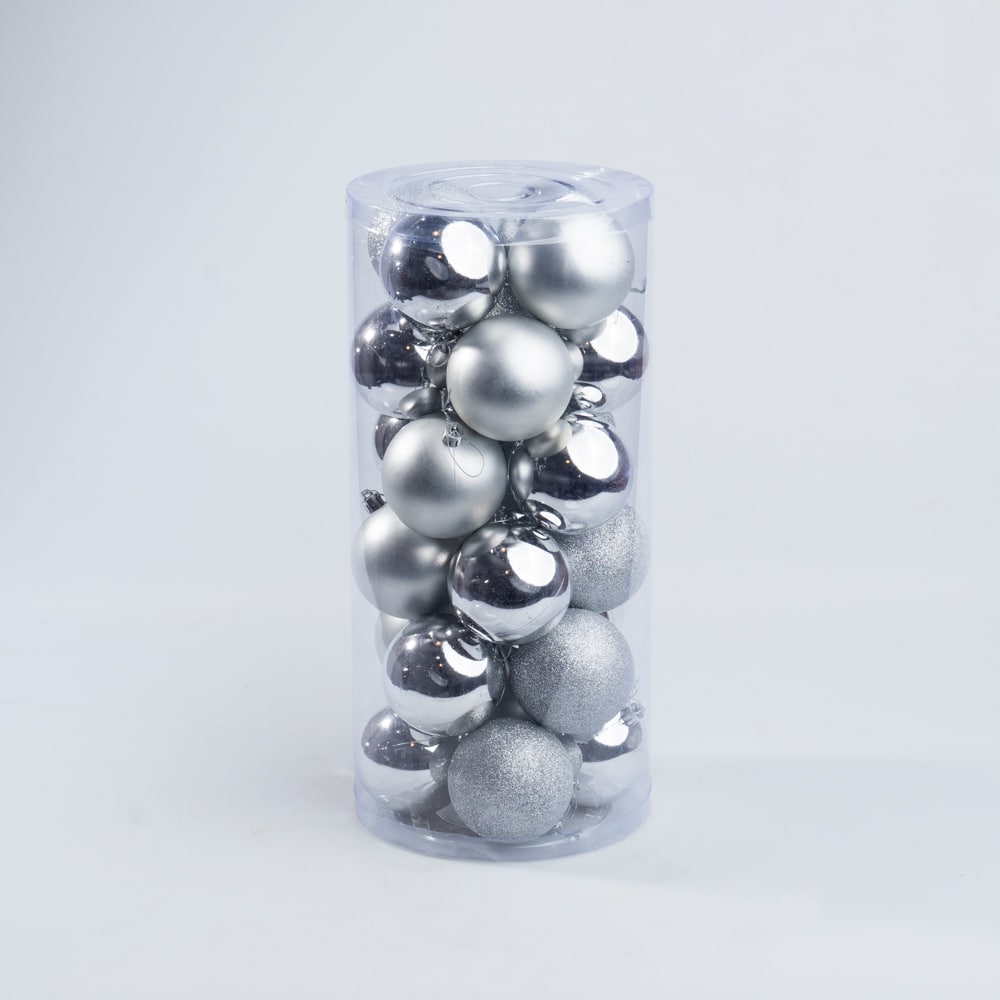 DSC00646 Luxury Sliver Christmas Decoration Hanging Balls Mix - 24 pcs