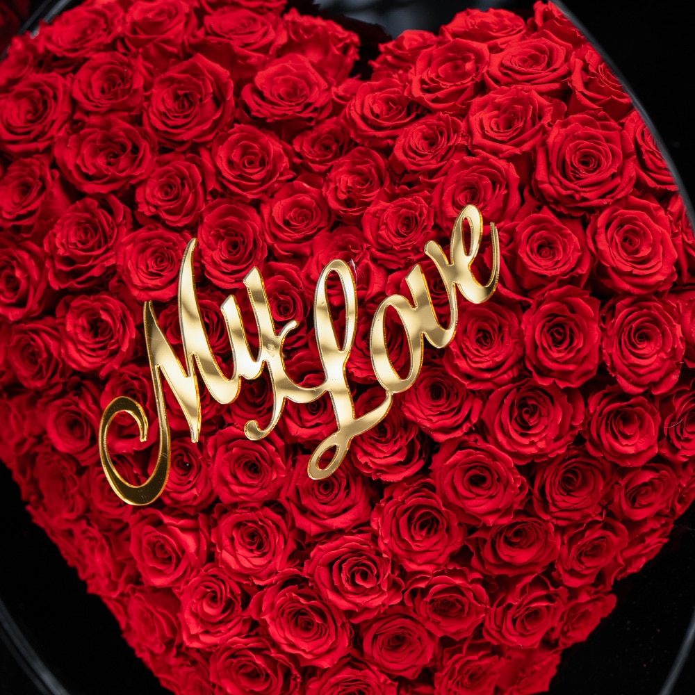 A33.2 "My Love" Preserved Roses in Black Acrylic Valentine's Bag (45 cm)