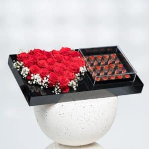 Valentine's Acrylic Box with Heart Red Roses & Chocolates