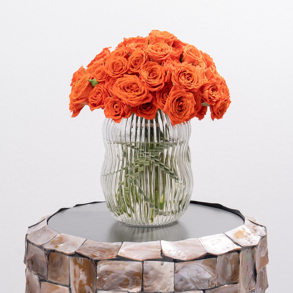 Orange Spray Roses in Glass Vase - 23 CM Orange Spray Roses in Glass Vase