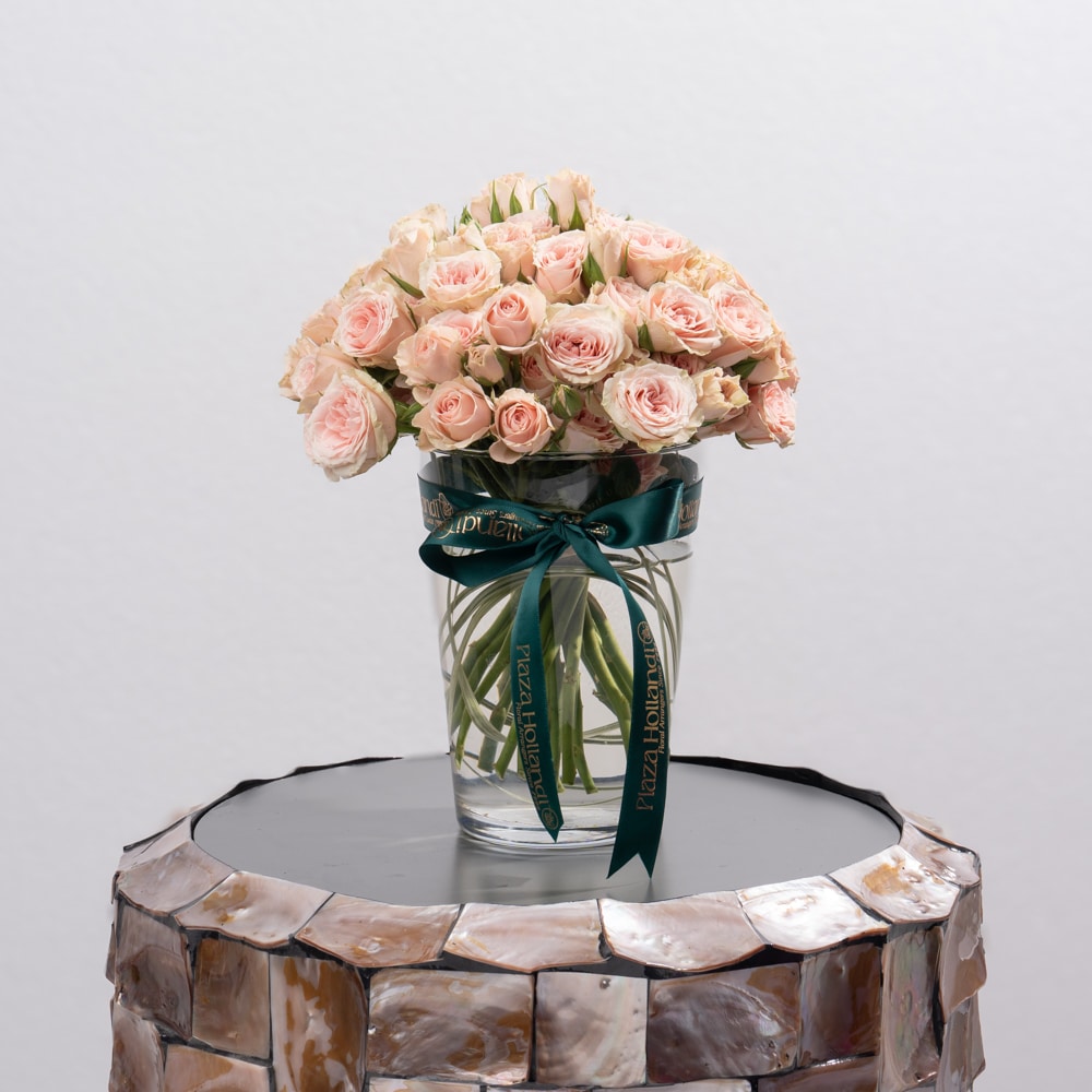 Peach Spray Roses in Glass Vase Peach Spray Roses in Glass Vase
