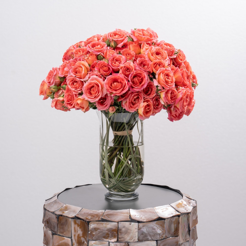 Dark Orange Spray rose in Glass Vase Dark Orange Spray rose in Glass Vase