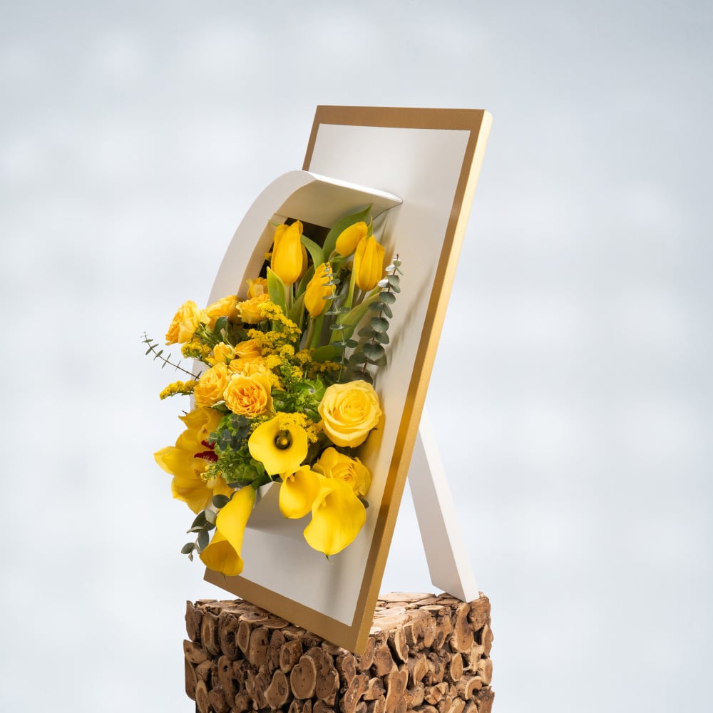 11.3 Radiant Moonlight: Yellow Cymbidium & Callas in Wooden Moon