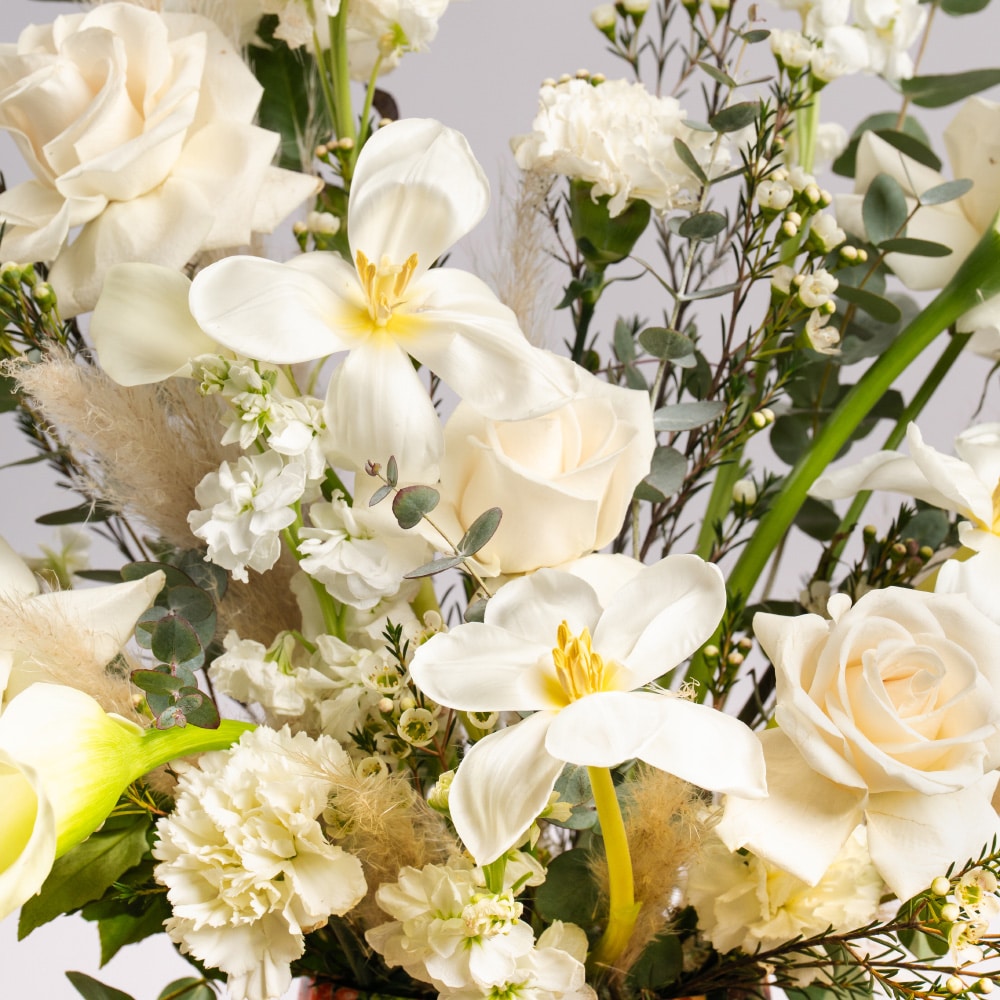 2.2 Timeless Grace with White Roses, Tulips and Pampas