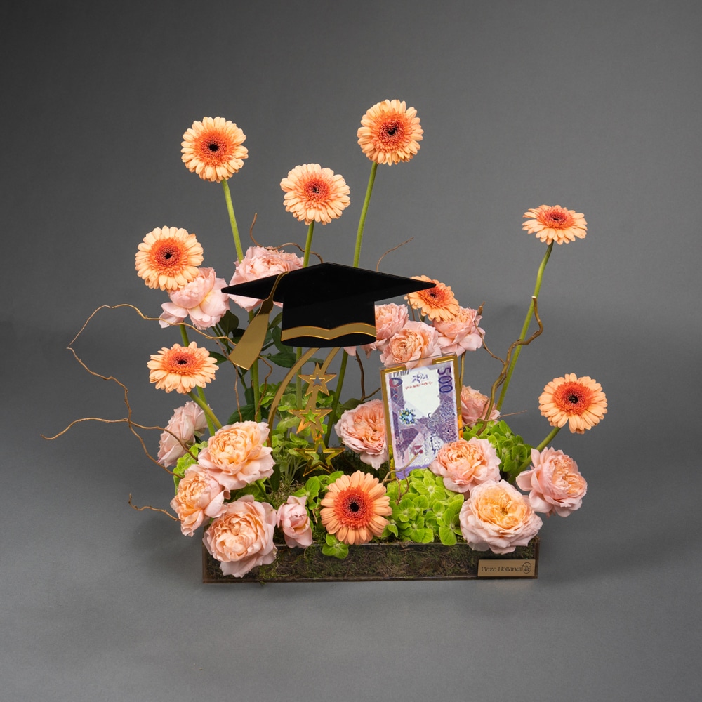 11.5 Graduation Flowers with Gerbera, Spray Roses & Green Hydrangea