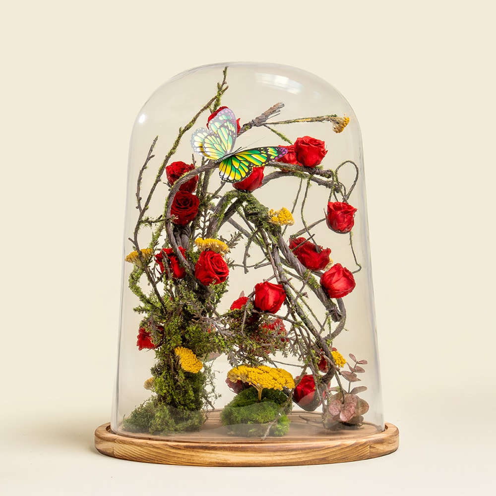 4 Preserved Roses in Wooden Base