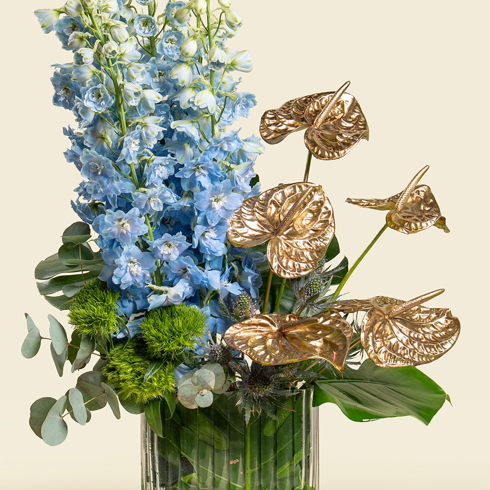 9.2 Delphinium and Eucalyptus Elegant Mixed Floral Arrangement