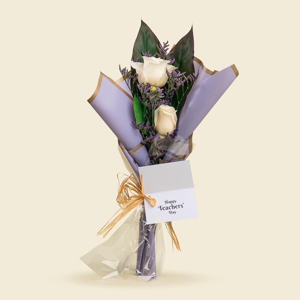 22 White Roses with Limonium & Teacher’s Day Greeting Card