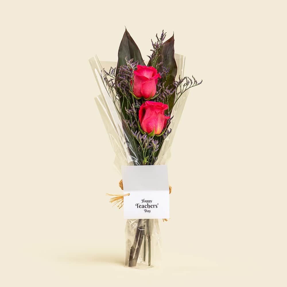 23 Dark Pink Roses with Limonium & Teacher’s Day Greeting Card