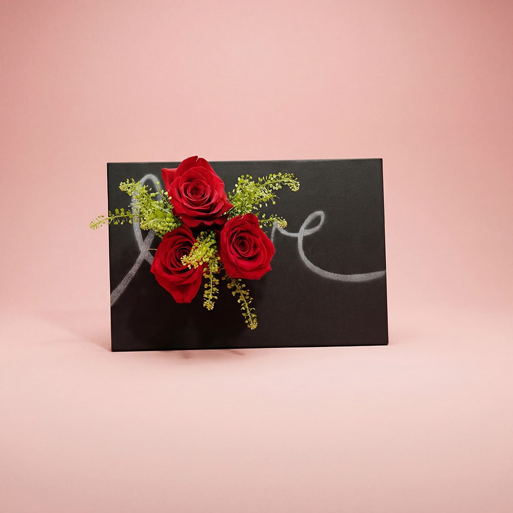 11-1-1.jpg Board Arrangement with Red Roses & Green Bell