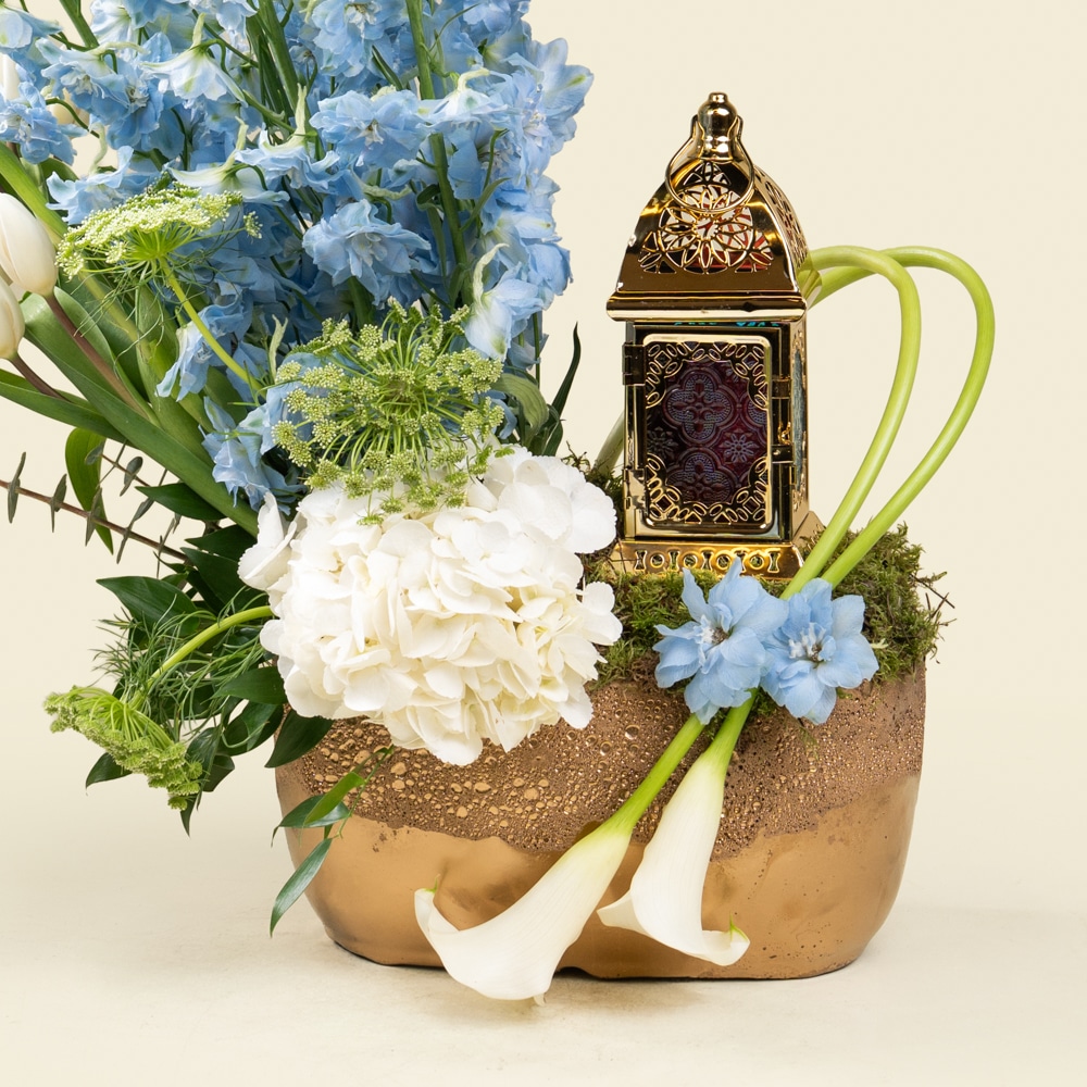 23.1-1.jpg Elegant Blue Delphinium Ramadan Arrangement with Lantern