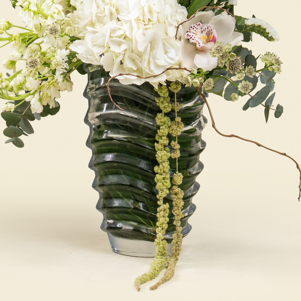 24.1-1.jpg Luxury Hydrangea, Tulips & Cymbidium Floral Arrangement in Glass Vase