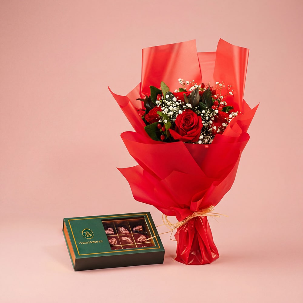 25-1-1.jpg Sweet Flower & Chocolate Arrangement with Roses