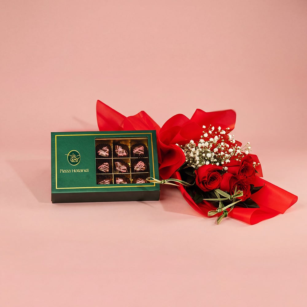 30-1-1.jpg Mini Floral Gift with Roses,Gypsophila & Chocolate