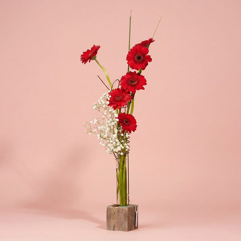 4-1-1.jpg Wood Base Floral Arrangement with Gerbera