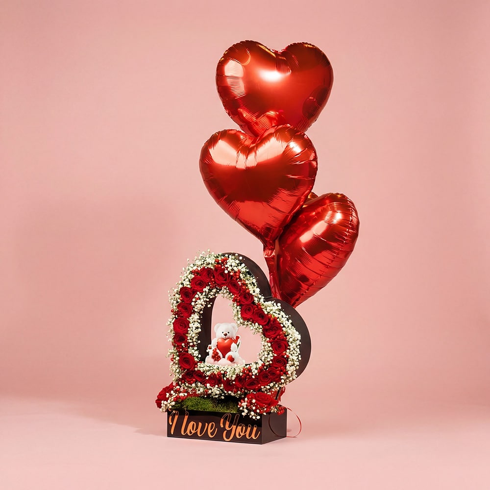 43-1-1.jpg Romantic Flower Box with Roses & Balloons